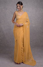 Buff Yellow Tissue Cutwork Hand Embroidered Mukaish Saree