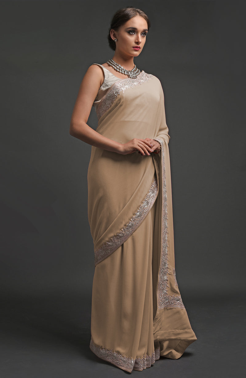 Plum Kashmiri Tilla Embroidered Georgette Saree