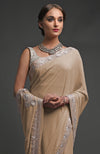 Beige Kashmiri Tilla Embroidered Georgette Saree