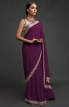 Plum Kashmiri Tilla Embroidered Georgette Saree