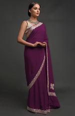 Plum Kashmiri Tilla Embroidered Georgette Saree