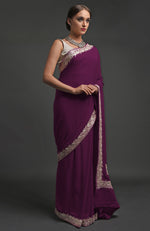 Plum Kashmiri Tilla Embroidered Georgette Saree