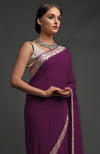 Plum Kashmiri Tilla Embroidered Georgette Saree