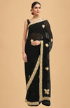 Black - Gold Kashmiri Tilla Embroidered Pure Georgette Saree