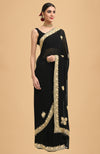 Black - Gold Kashmiri Tilla Embroidered Pure Georgette Saree