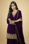 Plum - Gold Tilla Aari Embroidered Sharara Set