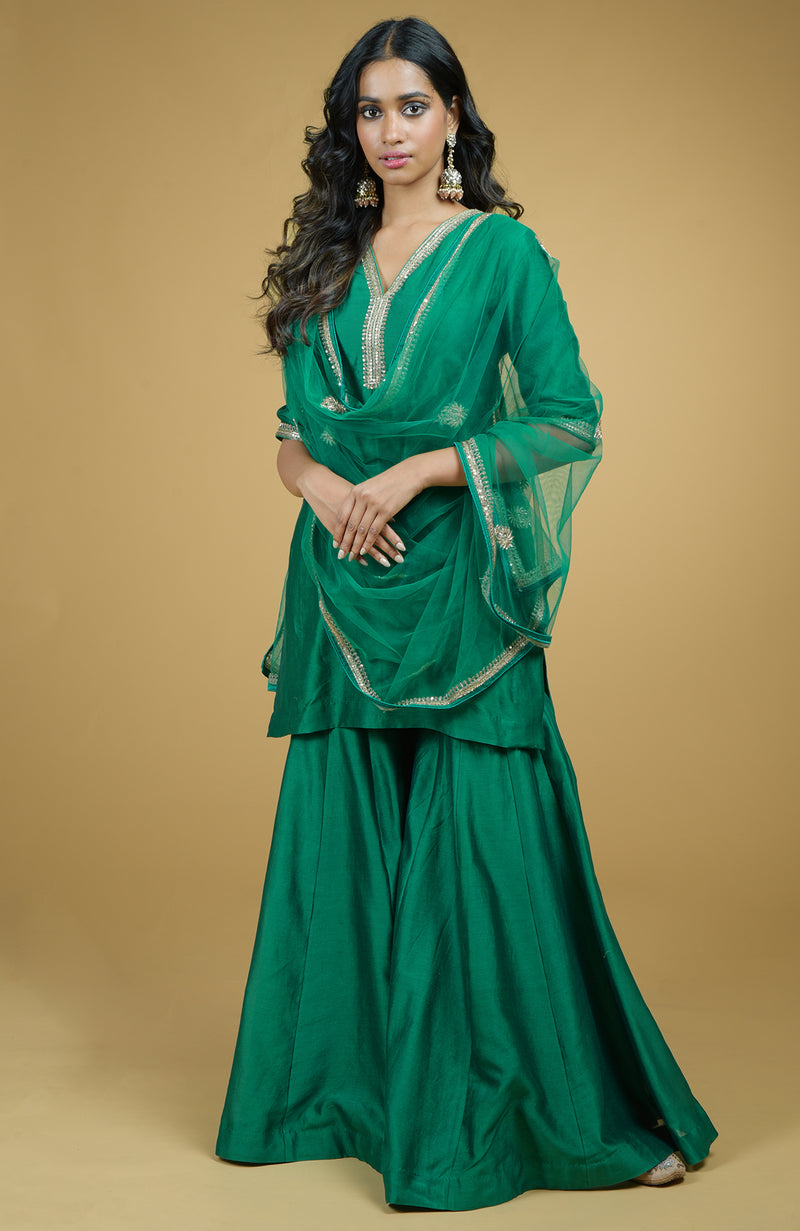 Emerald Zardozi Hand Embroidered Gharara Set