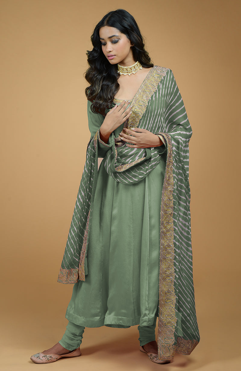 Jade Leheriya-Tilla Embroidered Dupatta With Anarkali Set