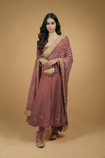 Lavender Leheriya-Tilla Embroidered Dupatta With Anarkali Set