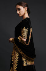 Black Kashmiri Tilla Aari Embroidered Lehenga Set