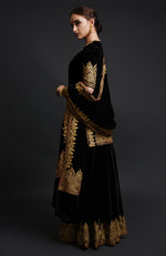 Black Kashmiri Tilla Aari Embroidered Lehenga Set