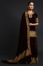 Burgundy Kashmiri Tilla Aari Embroidered Lehenga Set