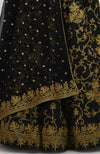 Black Gold Tilla Aari Embroidered Raw Silk Lehenga Set