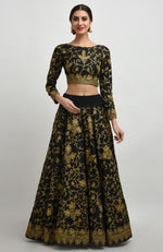 Black Gold Tilla Aari Embroidered Raw Silk Lehenga Set