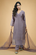 Lavender Mukaish- Silver Zardozi Hand Embroidered Kurta Set