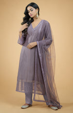 Lavender Mukaish- Silver Zardozi Hand Embroidered Kurta Set