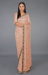 Rose Tan Parsi Gara Embroidered French Chantilly Lace Saree