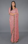 Rose Tan Parsi Gara Embroidered French Chantilly Lace Saree