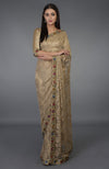 Rose Tan Parsi Gara Embroidered French Chantilly Lace Saree