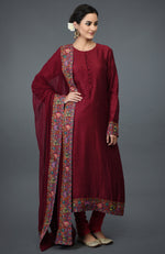 Maroon Kashmiri Kashidakari Hand Embroidered Suit