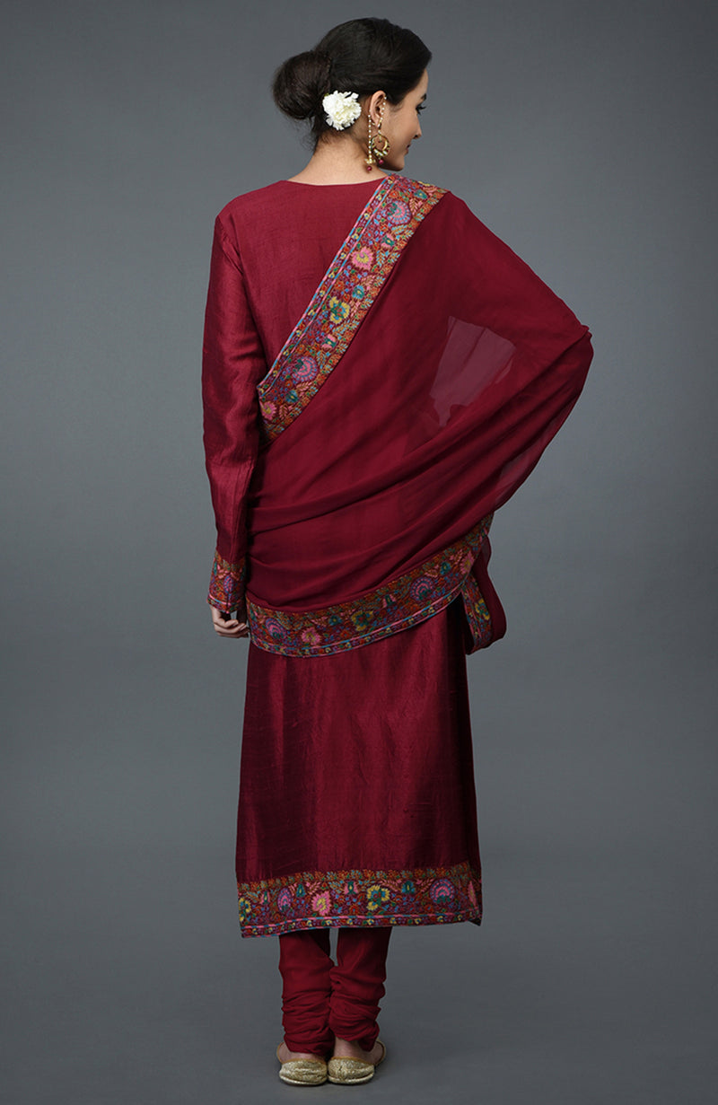 Maroon Kashmiri Kashidakari Hand Embroidered Suit