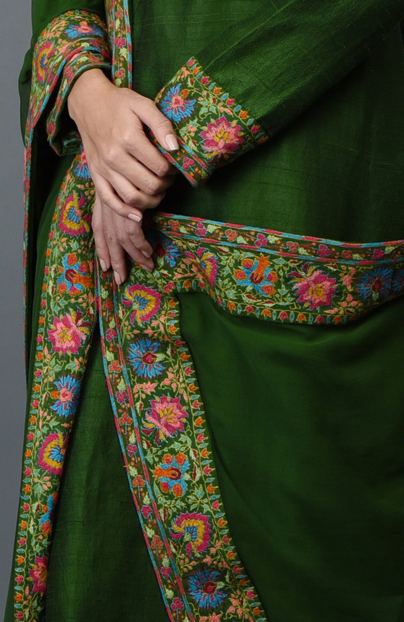 Moss Green Kashmiri Kashidakari Hand Embroidered Suit