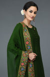 Moss Green Kashmiri Kashidakari Hand Embroidered Suit