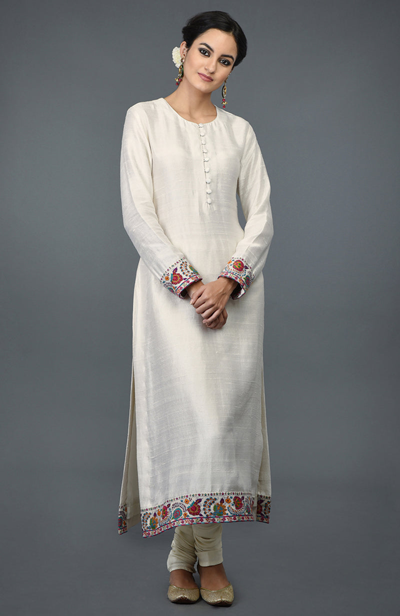 Ivory Kashmiri Kashidakari Hand Embroidered Suit