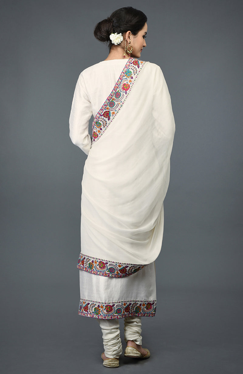 Ivory Kashmiri Kashidakari Hand Embroidered Suit