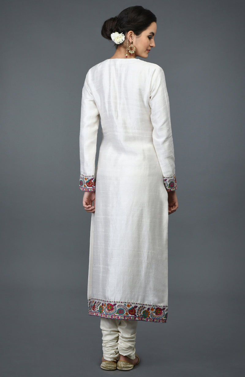 Ivory Kashmiri Kashidakari Hand Embroidered Suit