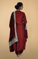 Burgundy Kashmiri Tilla Aari Embroidered Dupatta