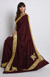 Burgundy Kashmiri Tilla Embroidered Pure Crepe Saree