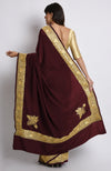 Burgundy Kashmiri Tilla Embroidered Pure Crepe Saree