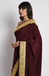 Burgundy Kashmiri Tilla Embroidered Pure Crepe Saree