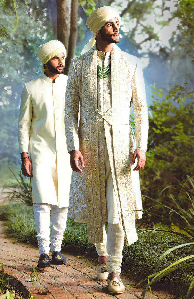 A Love Song Ivory Embroidered Sherwani Set