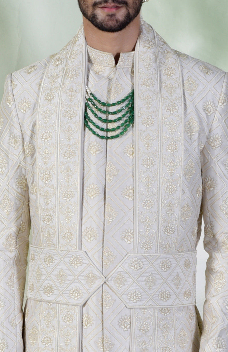 A Love Song Ivory Embroidered Sherwani Set