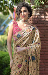 Masterpiece Beige Floral Parsi Gara Hand Embroidered Saree