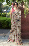 Masterpiece Cream Floral Parsi Gara Hand Embroidered Saree