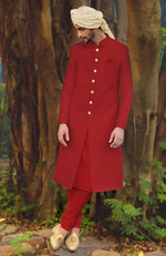 Sage Green Micro-Quilted Silk Sherwani