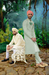 Sage Green Micro-Quilted Silk Sherwani