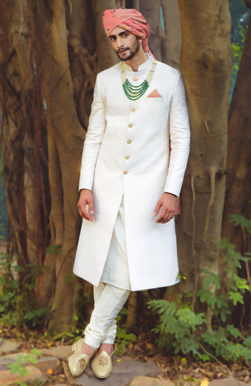 Gold Micro-Quilted Silk Sherwani