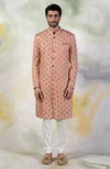 Peach Pintuck Zardozi Embroidered Sherwani Set