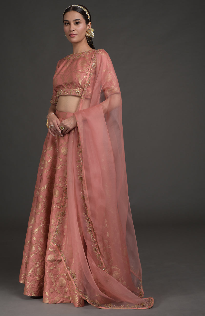 Desert Rose Benarasi Weave Zardozi Embroidered Lehenga Set