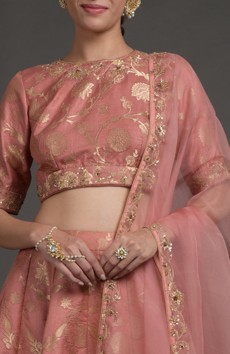 Desert Rose Benarasi Weave Zardozi Embroidered Lehenga Set