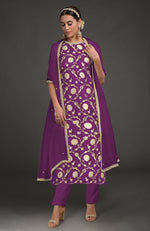 Purple Benarasi Weave Zardozi Kurta Set