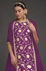 Purple Benarasi Weave Zardozi Kurta Set