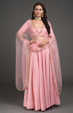 Strawberry Pink Benarasi Zardozi Embroidered Lehenga Set