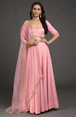 Strawberry Pink Benarasi Zardozi Embroidered Lehenga Set