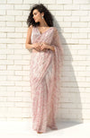 Pink Shower Sequin & Beads Hand Embroidered Saree