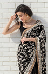 Black Pearl Masterpiece Parsi Gara Hand Embroidered Saree